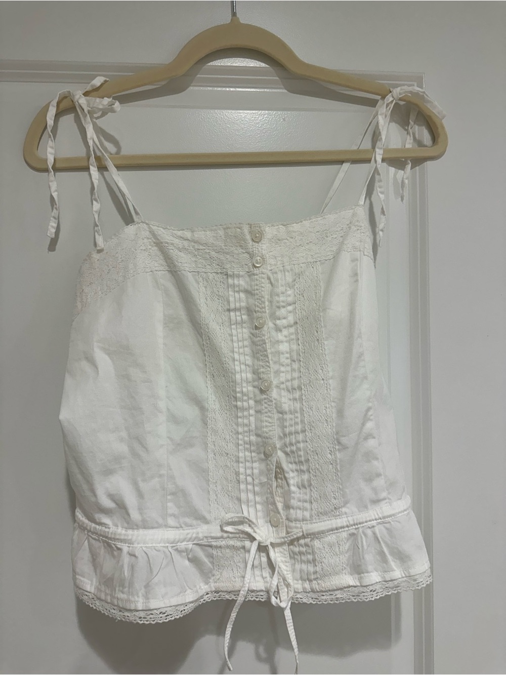 Brandy Melville White Lace-Trim Tie-Strap Cami